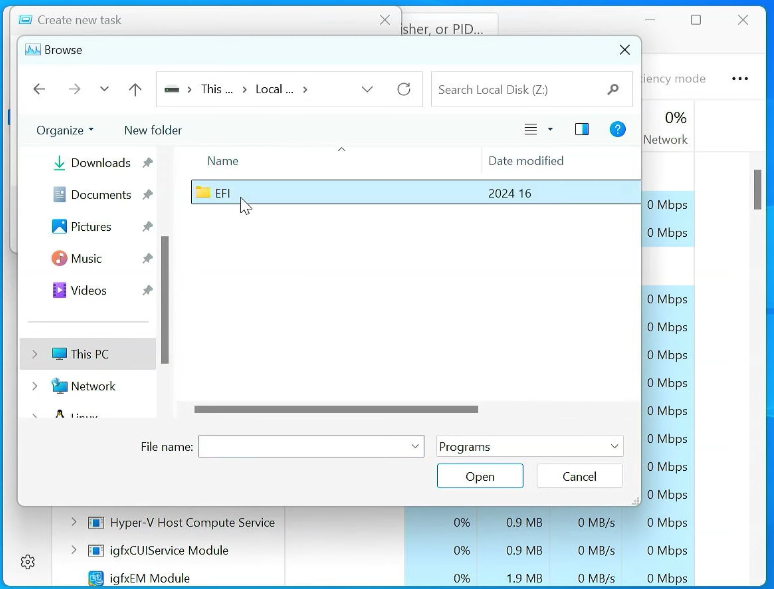 Click on EFI folder in File Explorer