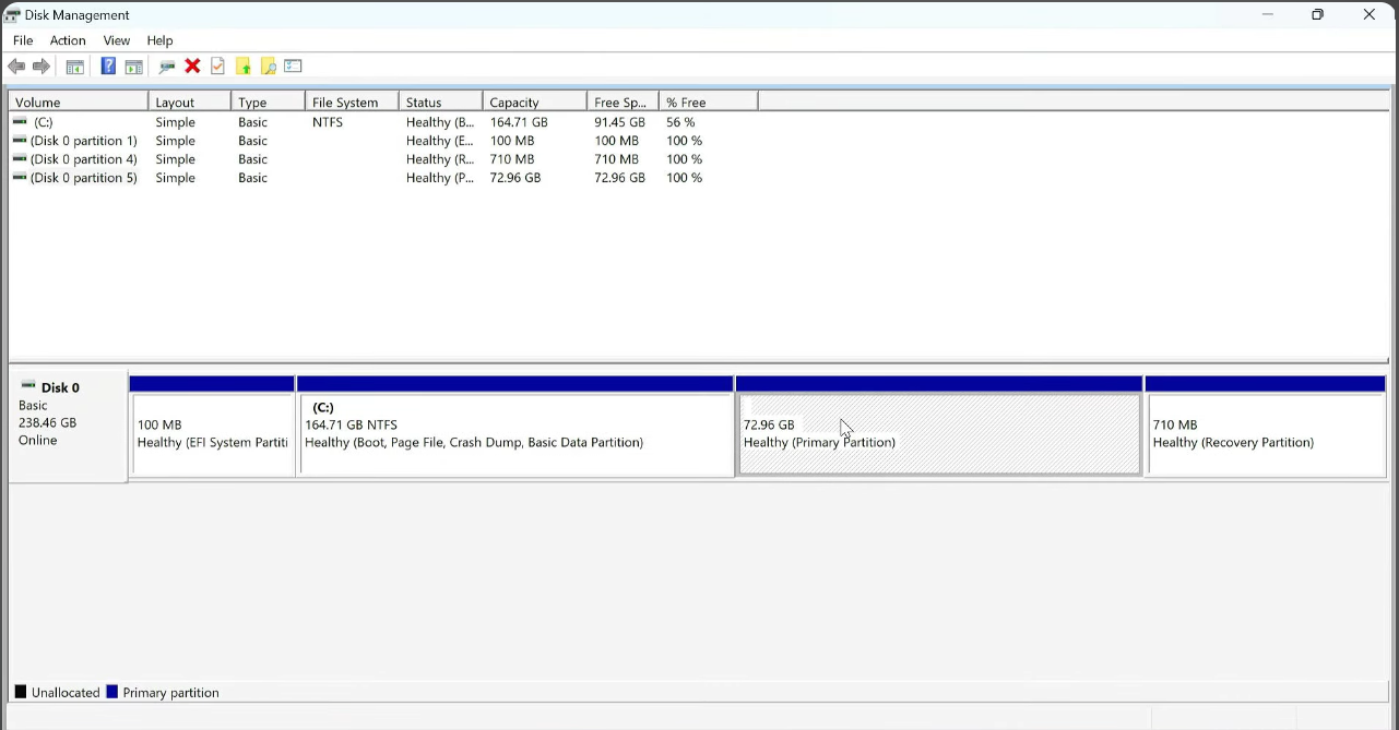 Delete the Ubuntu partition in Disk Management