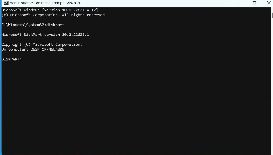 Run diskpart in Command Prompt