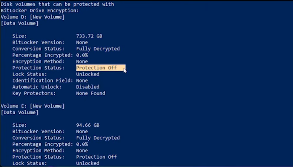 BitLocker disable process step two
